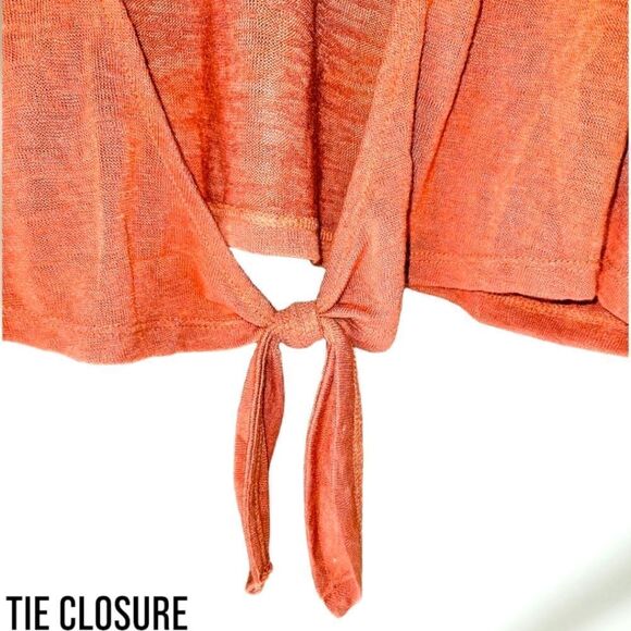 New TORRID Plus Size slub shrug 3/4 Sleeve apricot tie Front sweater Size 2X - Picture 5 of 16